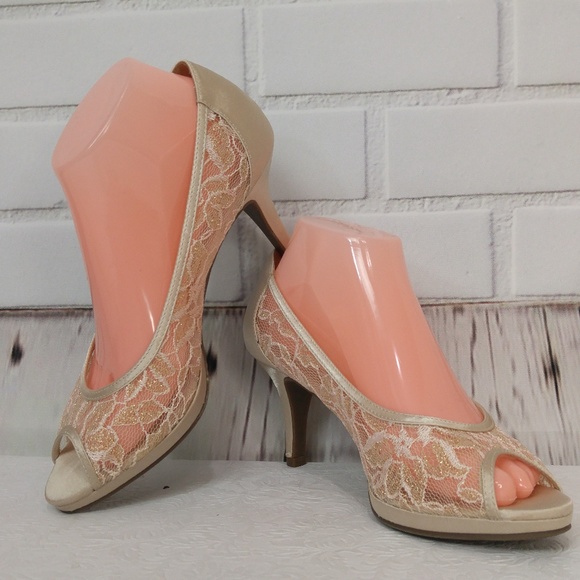 champagne lace heels
